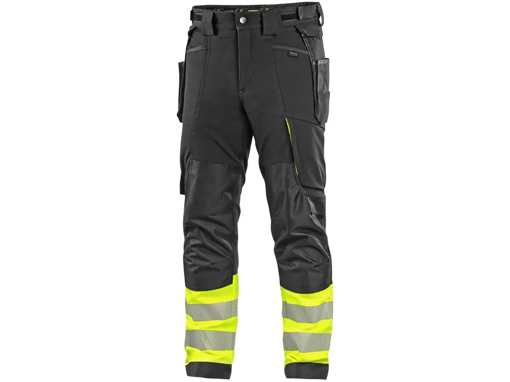 CXS NAOS Hi-Vis 4x stretch äravõetavate ripptaskutega tööpüksid põlvekaitsme taskuga stretch kl.1 must/kollane