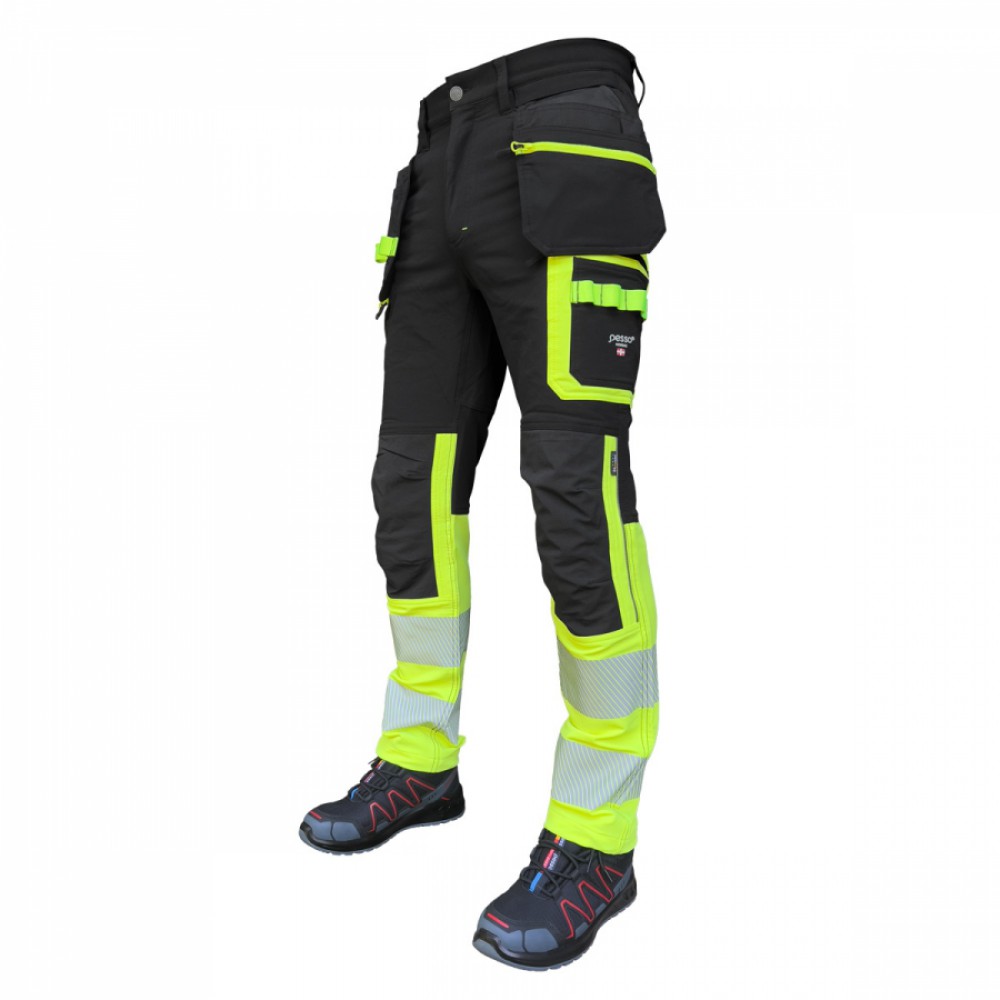 Pesso JUPITER Hi-Vis ripptaskutega tööpüksid klass 1, kollane